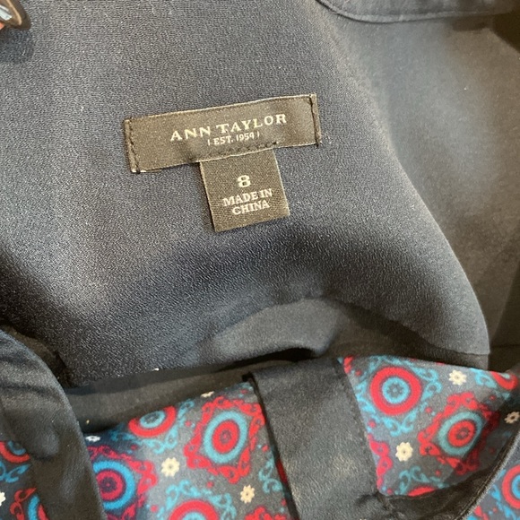 Ann Taylor Floral Shirt Dress, Long Sleeve, Mandarin Collar, Navy, Women's US 8 - Picture 6 of 8